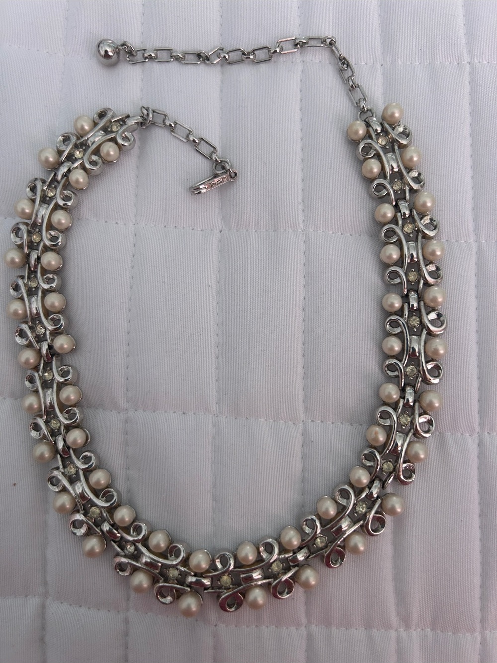 Trifari Silver-Tone Necklace with Cream Pearls